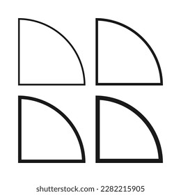 Iconos de trazo delgado de círculo de baja frecuencia. Conjunto de 4 formas de línea cuadrante. Aislado sobre un fondo blanco.