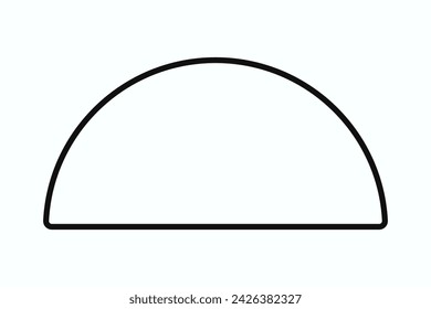 Hollow rounded corners, semicircle shape icon. A black outline half-circle symbol. Isolated on a white background.