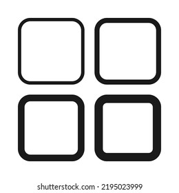 Hollow rounded square stroke shape icons. A group of 4 squared shapes with round corners and varying degrees of thickness. Isolated on a white background.