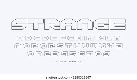 Hueco sans serif fuente en el estilo cibernético. Cartas y números para el diseño del logo y emblema de ciencia ficción. Ilustración del vector 