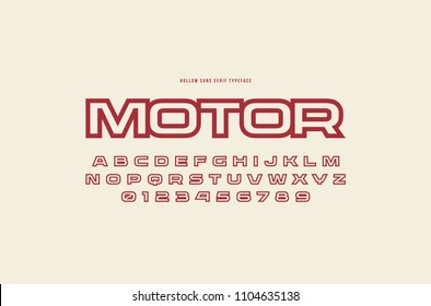 Hollow sans serif font in racing style. Letters and numbers for logo and title design