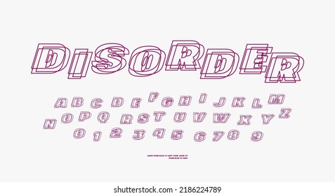 Hollow sans serif font with ripples distortion effect. Letters and numbers for logo and emblem design. Vector illustration