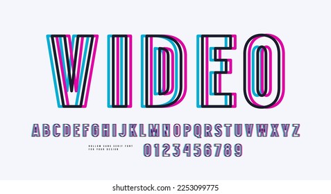 Hollow sans serif font with ripples distortion effect. Letters and numbers for logo and emblem design