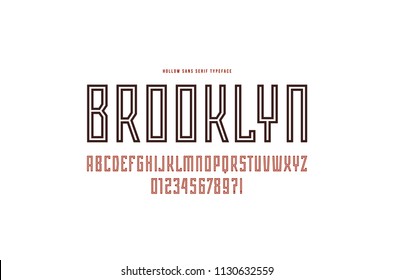 Hollow sans serif font in the sport style. Letters and numbers for logo and emblem design. Isolated on white background