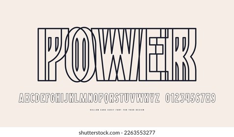 Hollow sans serif font in sport style. Letters and numbers texture for logo and emblem design. Vector illustration