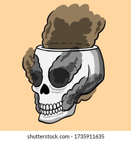 Hollow skull full of smoke out of the hole handrawn vector illustration