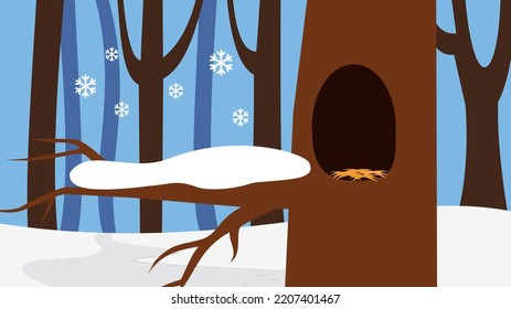 hueco en un árbol nevado