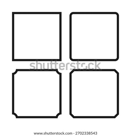 Hollow square shape, corner-cut icons. Outline symbols with various cuts on selected corners. Isolated on a white background.