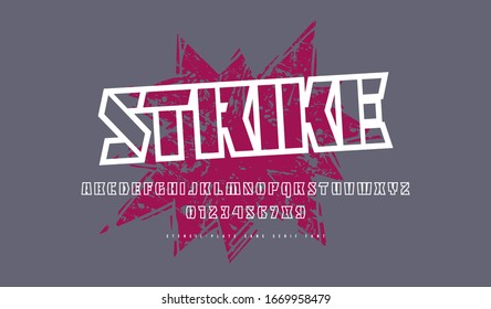 Hollow stencil-plate sans serif font. Letters and numbers for military and sport logo design