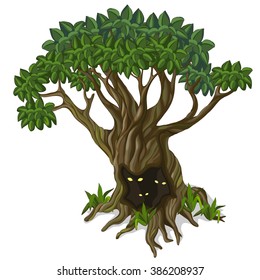 From a hollow tree glow eyes. Vector illustration.