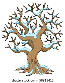 Hollow tree with snow - vector illustration.