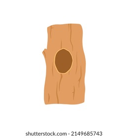 Hollow in tree trunk, nature and forest element, flat vector illustration isolated on white background. Cartoon tree with empty hole for animals sheltering.