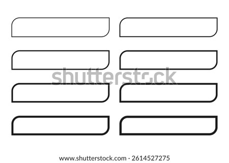 Hollow two rounded-corner rectangle icons. Rectangular outline shapes with varying degrees of thickness. Isolated on a white background.
