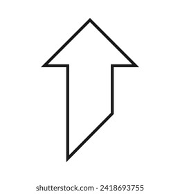 Hollow upward pointing, cut arrow icon. A vertical, black outline direction symbol. Isolated on a white background.