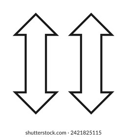 Hollow vertical double arrows shape icon. A pair of two-sided black outline direction symbols. Isolated on a white background.
