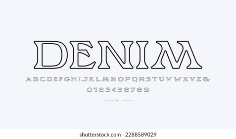 Hollow wide serif font in western style. Letters and numbers for logo and label design