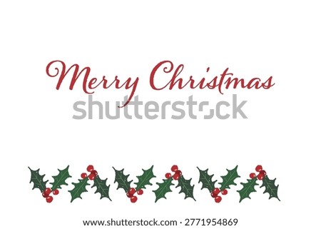 Holly alternate bottom border landscape Christmas card template transparent
