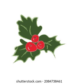 holly berries. holly is hand-drawn. isolated on a white background.vector illustration.10 EPS