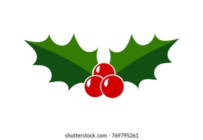 Holly berries icon. Christmas leaf symbol illustration