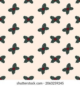 Holly berries seamless pattern background