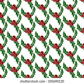 Holly berries seamless pattern. Used for  wrap, textile, paper. Merry Christmas and Happy New Year
