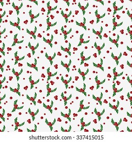 Holly berries seamless pattern. Used for  wrap, textile, paper. Merry Christmas and Happy New Year