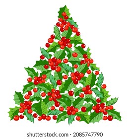 Holly Berries triangle-shaped, Christmas tree of Holly berries, vector illustration on white background.