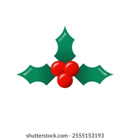 Holly berries vector icon for Christmas. Cute bright ilex isolated on white background. Winter holidays decoration. Cartoon style.