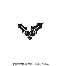 Holly berry black flat icon. Christmas symbol vector illustration. holiday ilex sign isolated on white