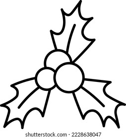 Holly berry black outline icon. Christmas and New Year symbol. Simple hand drawn sign. Isolated on white. For logo, stickers, tags. Vector illustration.