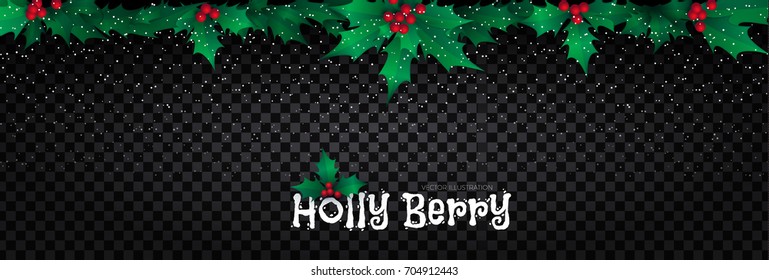 Holly Berry Border. Christmas Decoration. Vector illustration
