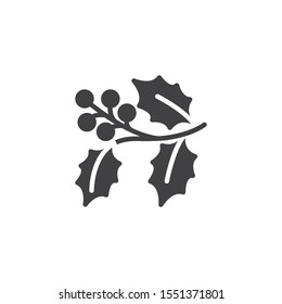 Holly berry branch vector icon. filled flat sign for mobile concept and web design. Christmas holly berries leaves glyph icon. Symbol, logo illustration. Vector graphics