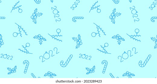 Holly Bery, Süßkarpfen, Baumzweig nahtlose Muster. Weihnachtsvektorgrafik. Zum Verpacken von Papier, Design, Postkarte, Stoff, Babybekleidung, Babyzimmer. Weihnachten und Neujahr Hintergrund.