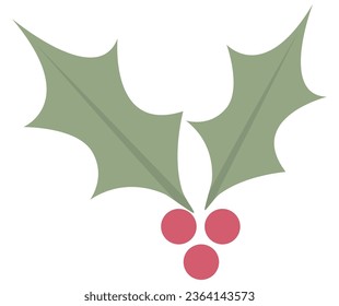 Holly berry Christmas flat icon isolated on white background.