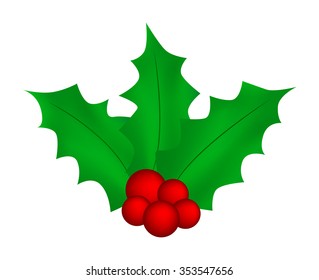Holly berry, Christmas leaves and fruits icon, symbol, design. Winter vector illustration isolated on white background.
