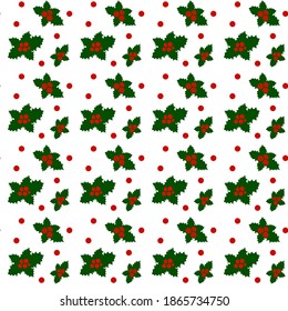Holly Berry, Christmas mistletoe pattern.  Xmas holiday decoration element