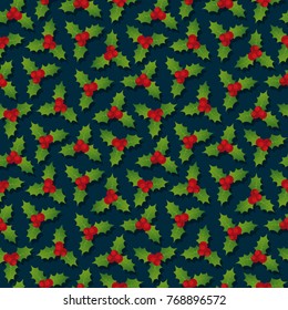 Holly berry. Christmas seamless pattern.