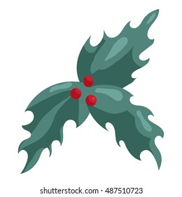 Holly berry Christmas symbol icon in cartoon style isolated on white background vector illustration