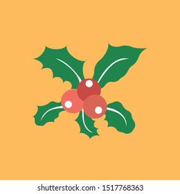 Holly berry Christmas vector icon with orange background