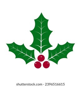 Holly Berry flach Ikone. Traditionelle Weihnachtspflanze heilige Beeren und Blätter. Vektorvorlage für Grußkarten, Banner, Flyer, Aufkleber usw.
