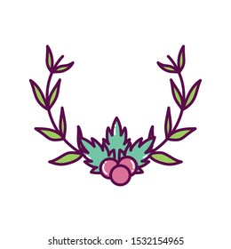 Holly berry foliage branches decoration white background. Merry Christmas icon.