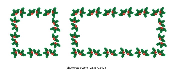 Holly Berry Frame Isolated on White Square and Rectangle. Winter holidays Christmas and New Year celebration vector art