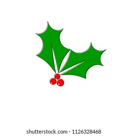 Holly berry icon, Christmas mistletoe, outline design template, Xmas symbol, vector illustration