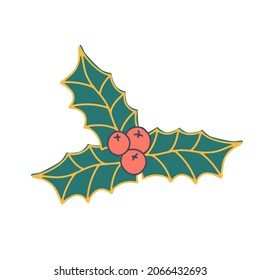 Holly berry icon. Christmas symbol vector illustration in doodle style.