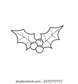 Holly berry icon. Outline sketch of mistletoe. Symbol of Christmas. Isolated on white background