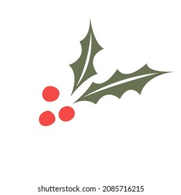 Holly berry icon.Christmas symbol.European christmas berry holly ilex aquifolium leaves and fruit.Floral branch red xmas winter decor.Vector decorative holly christmas leaf traditional ornament symbol