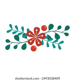 Holly berry leaves and berries mistletoe Symbol of Christmas illustration on a white background.