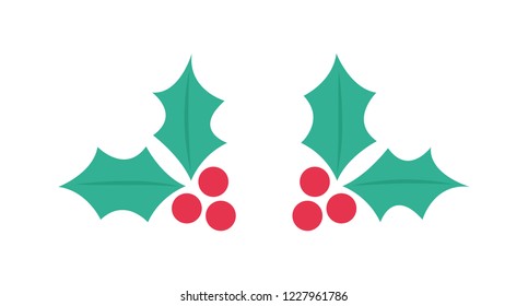 Holly berry leaves Christmas icon. Vector illustration