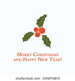 Holly berry leaves Christmas icon. Vector illustration for holidays.