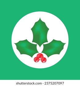 Holly berry leaves Christmas icon. Vector illustration